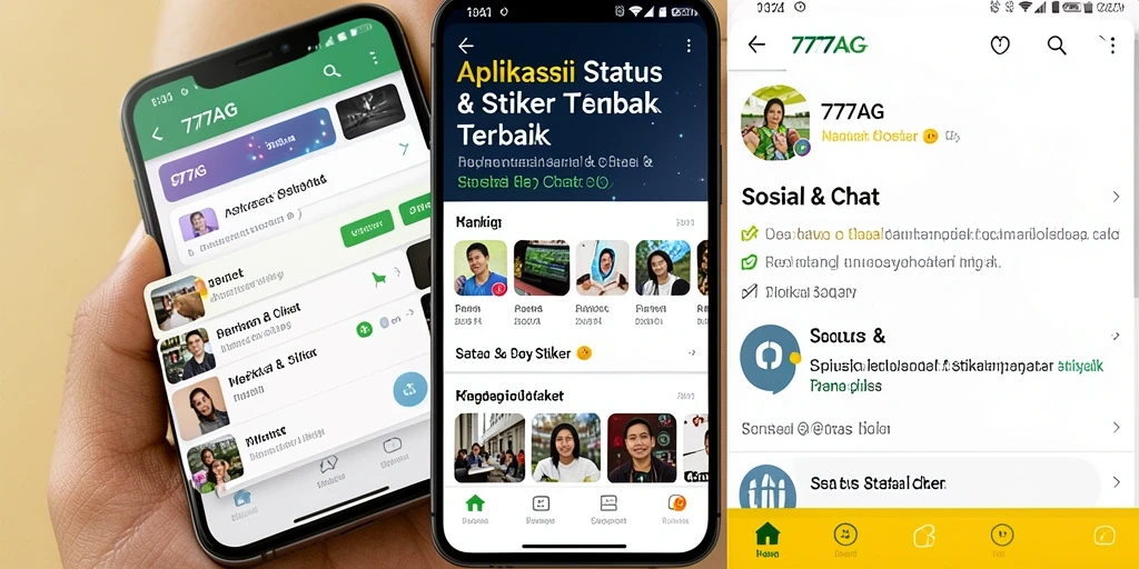 Screenshot antarmuka aplikasi 777AG menampilkan berbagai stiker menarik.
