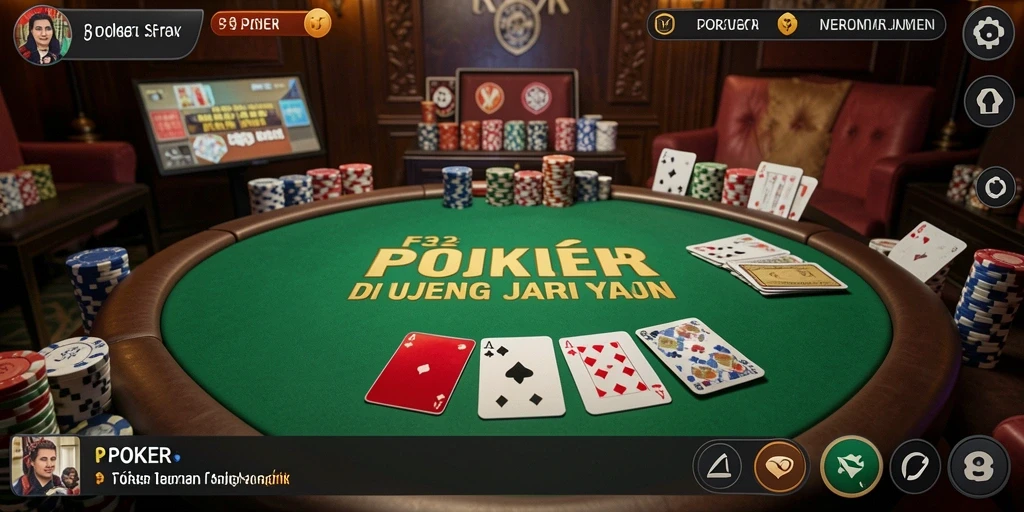 Tampilan antarmuka F32 dengan meja poker yang menawan dan permainan yang seru.