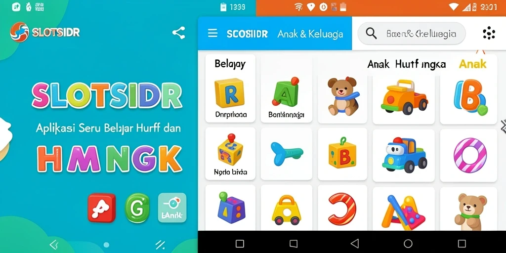 Antarmuka aplikasi SLOTSIDR yang menarik untuk belajar huruf dan angka.