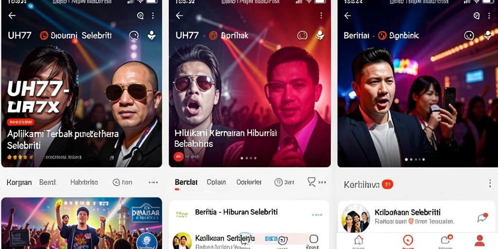 Tampilan antarmuka UH77 yang modern dan informatif untuk berita selebriti.
