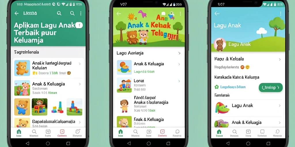 Tampilan antarmuka aplikasi V07 dengan koleksi lagu anak yang menarik.
